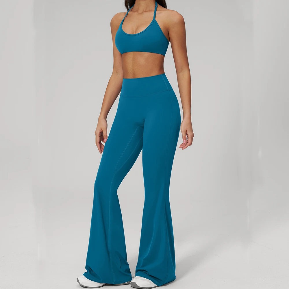 Conjunto de Yoga 2 Peças Feminino: Roupa Esportiva para Pilates, Fitness e Treino de Academia - Top Esportivo e Leggings