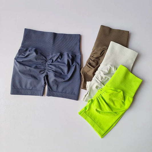 Pêssego hip levantamento esportes shorts feminino cintura alta e aperto de cintura emagrecimento correndo hip velocidade secagem três pontos calças apertadas