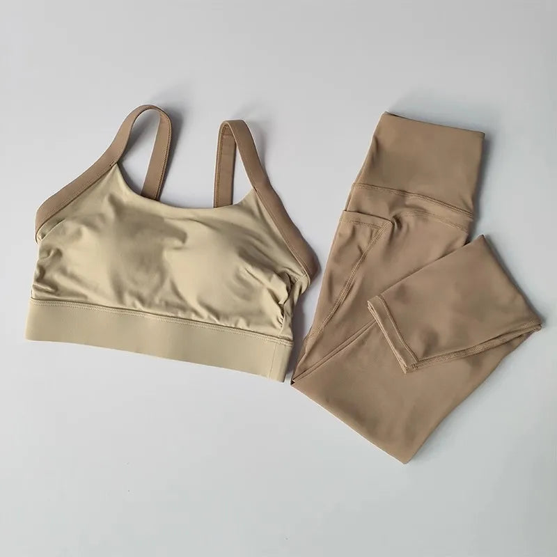 2 pçs feminino high-end yoga treino terno conjunto de fitness conjunto de roupas esportivas ginásio com sutiã esportivo e leggings conjunto