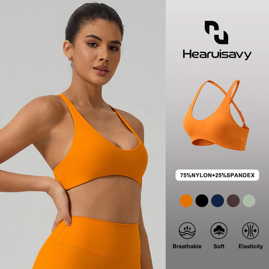 Sutiã Esportivo Hearuisavy para Mulheres, Sutiã de Yoga com Costas Cruzadas, Bralette para Corrida e Pilates, Top Respirável e de Secagem Rápida