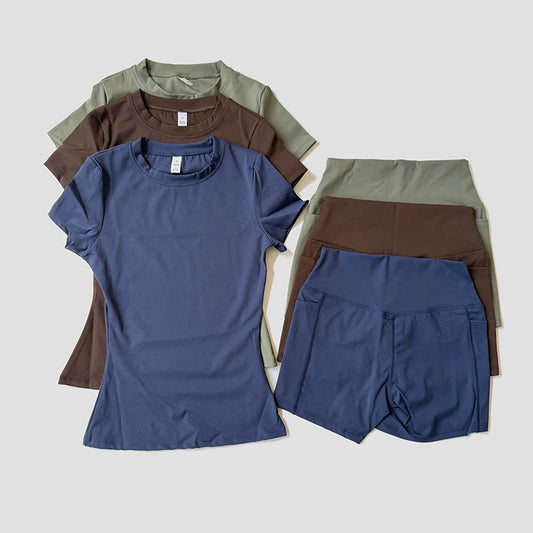 Wareball feminino conjunto de yoga ginásio roupas esportivas esporte superior altura cintura shorts terno treino fitness levantamento bunda curto terno apertado