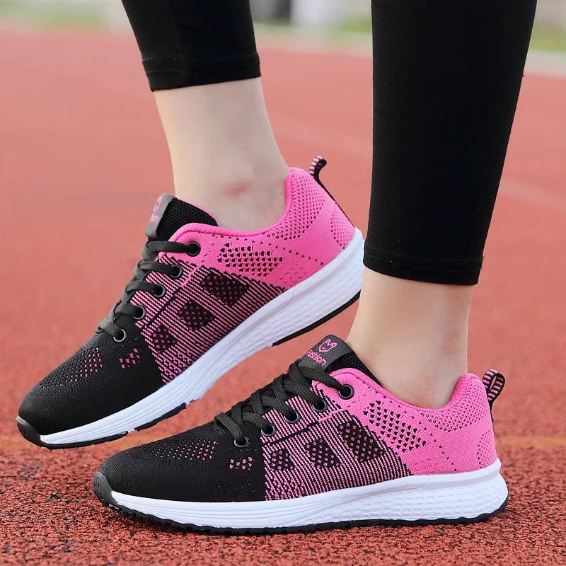 Tênis Casuais Femininos, Moda Respirável, Sapatos Planos de Malha para Caminhada, Tênis para Corrida e Academia, Calçados Femininos Brancos