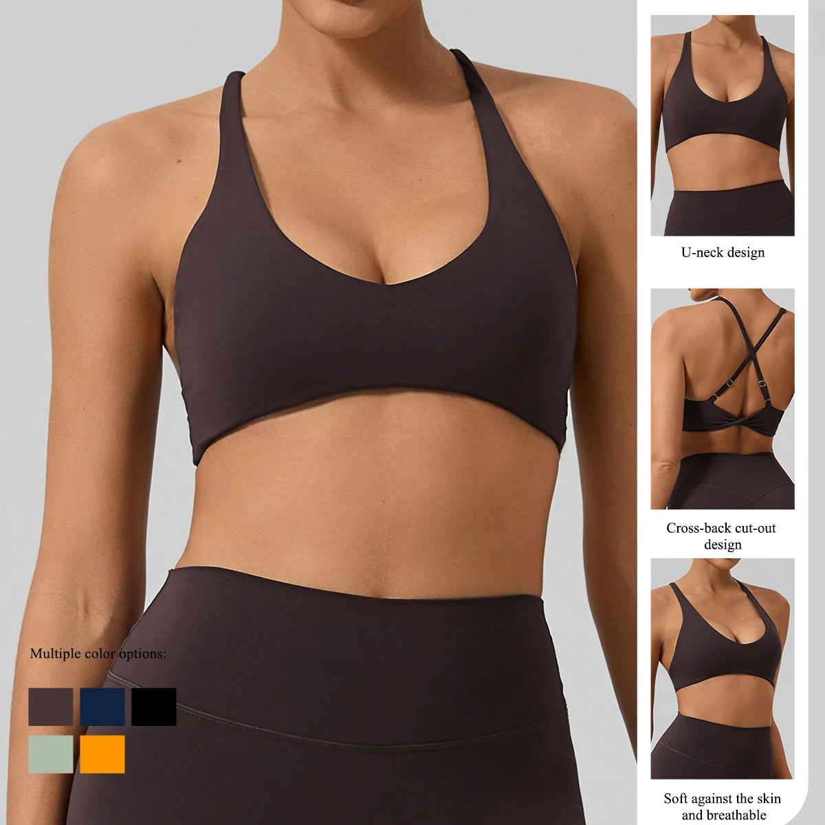 Sutiã Esportivo Hearuisavy para Mulheres, Sutiã de Yoga com Costas Cruzadas, Bralette para Corrida e Pilates, Top Respirável e de Secagem Rápida