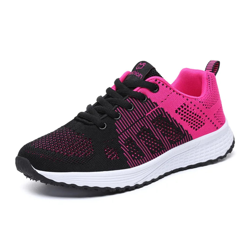Tênis Casuais Femininos, Moda Respirável, Sapatos Planos de Malha para Caminhada, Tênis para Corrida e Academia, Calçados Femininos Brancos