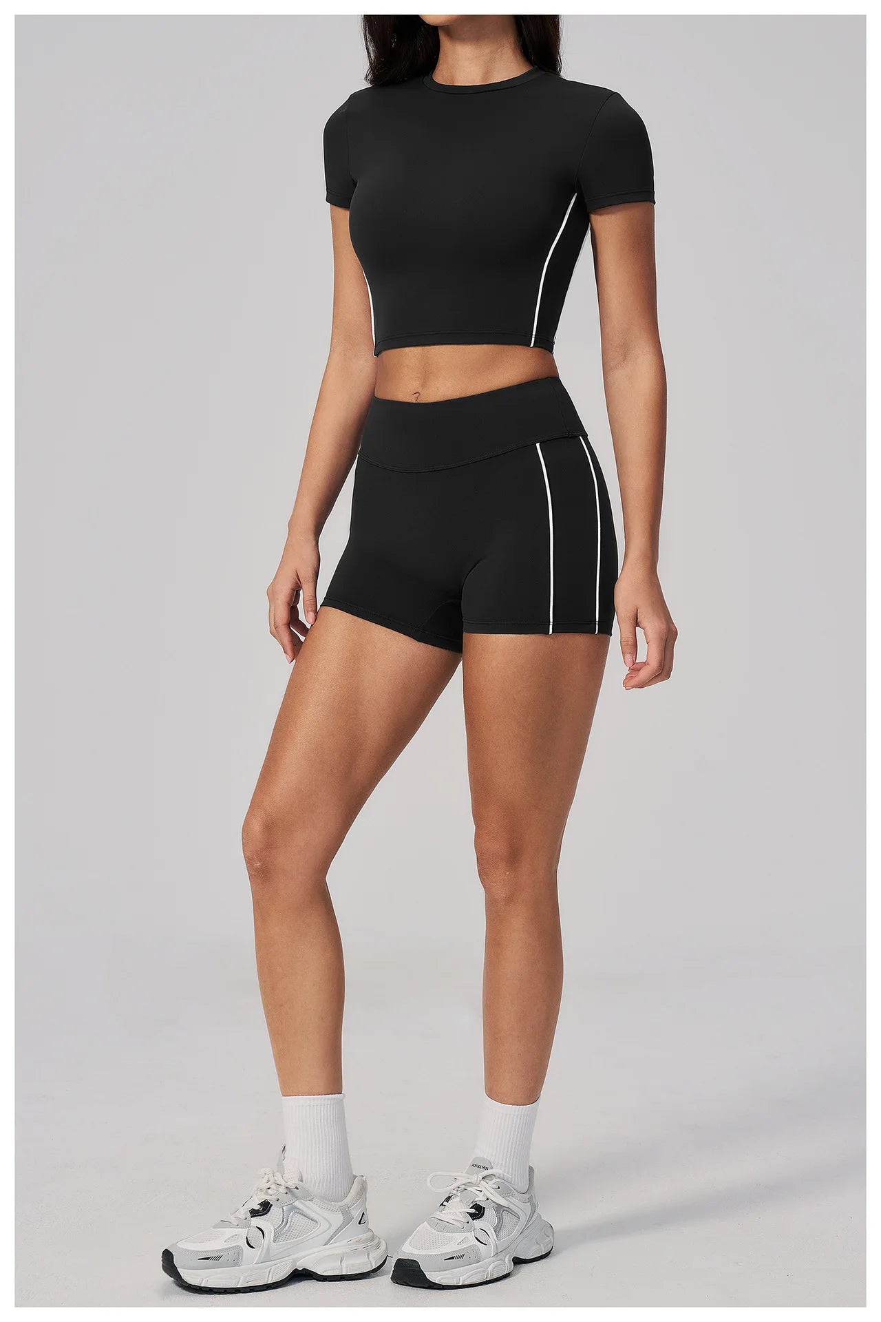 Conjunto de Roupas de Yoga Feminino 2 Peças, Roupa Esportiva para Corrida e Treino, Conjunto de Ginástica com Camiseta de Mangas Curtas, Vestuário Esportivo para Yoga