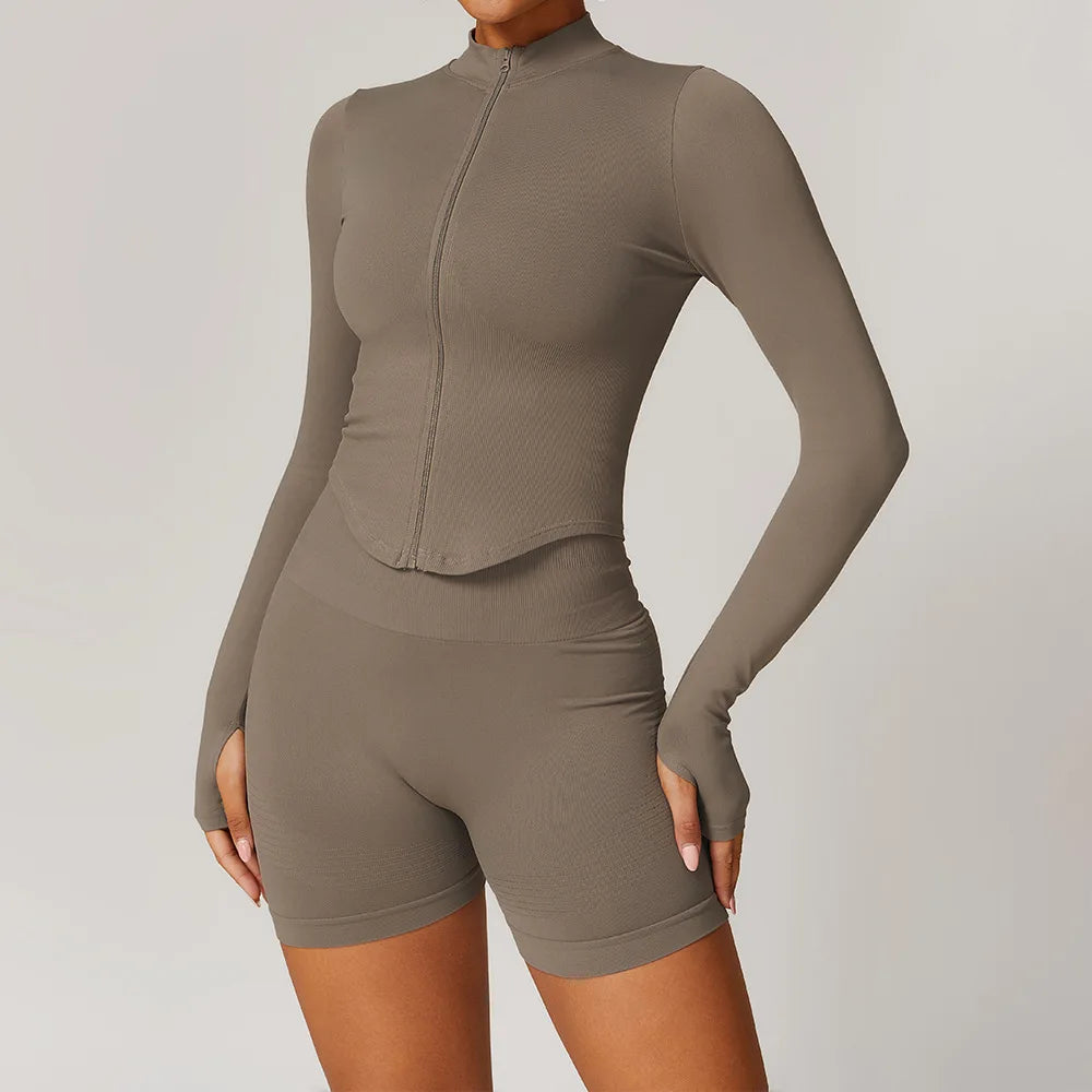 Conjunto de ginástica sem costura roupas de treino 2/3 pçs conjunto de yoga feminino leggings de fitness sutiã esportivo atlético manga longa terno de yoga