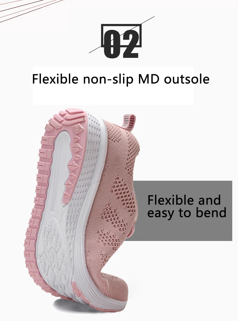 Tênis Casuais Femininos, Moda Respirável, Sapatos Planos de Malha para Caminhada, Tênis para Corrida e Academia, Calçados Femininos Brancos