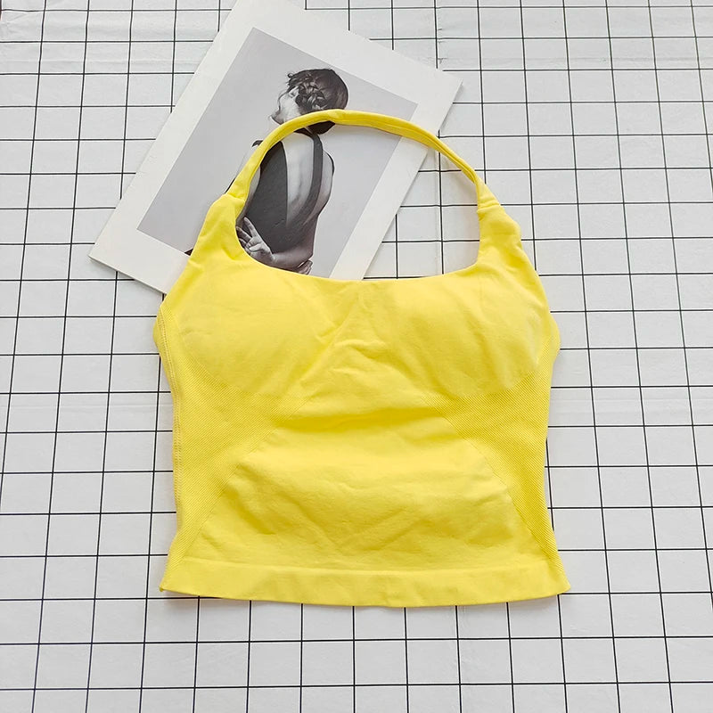 Conjunto Esportivo Feminino com Top Halter Sem Costas e Alças Acolchoadas, Sutiã Esportivo Antichoque para Yoga, Academia, Fitness e Uso Diário ao Ar Livre
