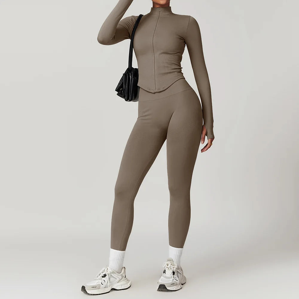 Conjunto de ginástica sem costura roupas de treino 2/3 pçs conjunto de yoga feminino leggings de fitness sutiã esportivo atlético manga longa terno de yoga