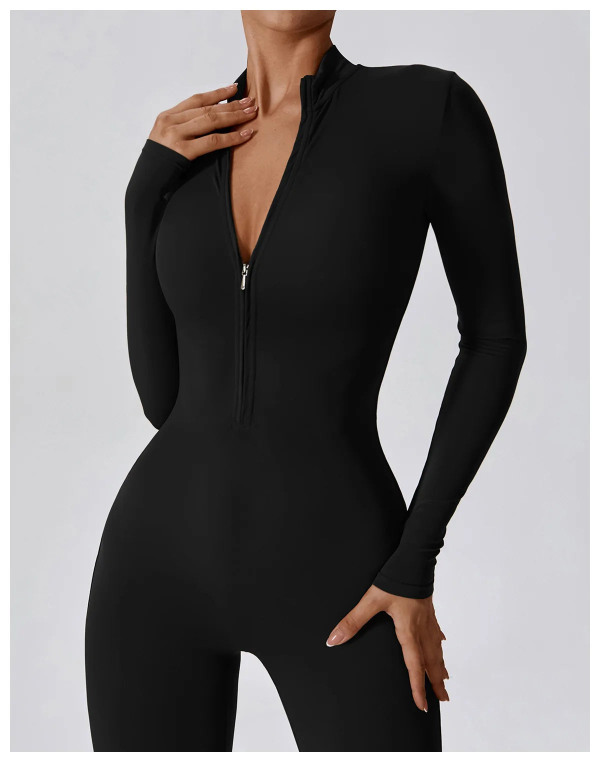 Yoga boilersuit manga comprida roupas esportivas femininas ginásio zíper macacões treino de alta intensidade fitness uma peça vestuário apertado da pele