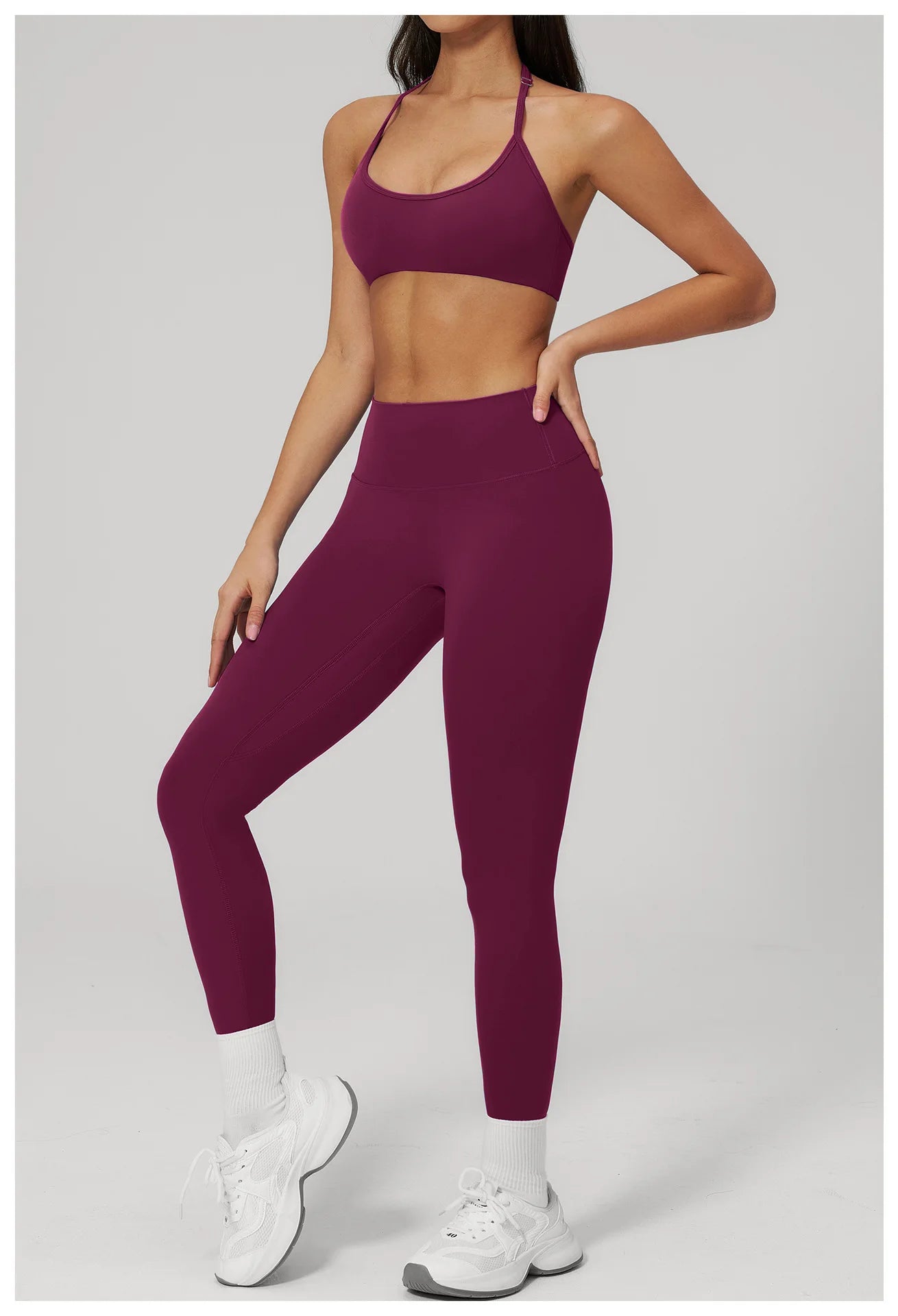 Conjunto de Yoga 2 Peças Feminino: Roupa Esportiva para Pilates, Fitness e Treino de Academia - Top Esportivo e Leggings