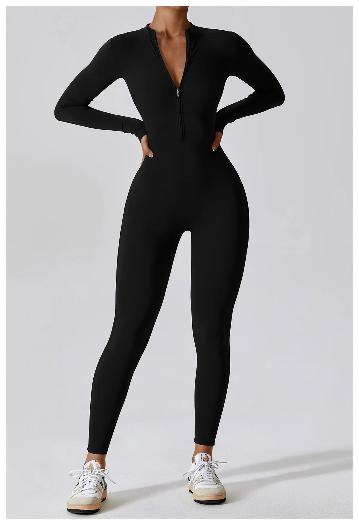 Yoga boilersuit manga comprida roupas esportivas femininas ginásio zíper macacões treino de alta intensidade fitness uma peça vestuário apertado da pele