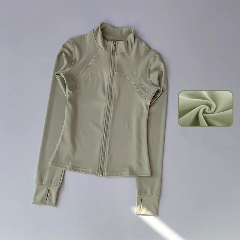 Terno de yoga feminino high-end gola de manga comprida jaqueta esportiva correndo treinamento fitness superior à prova de vento terno de corrida