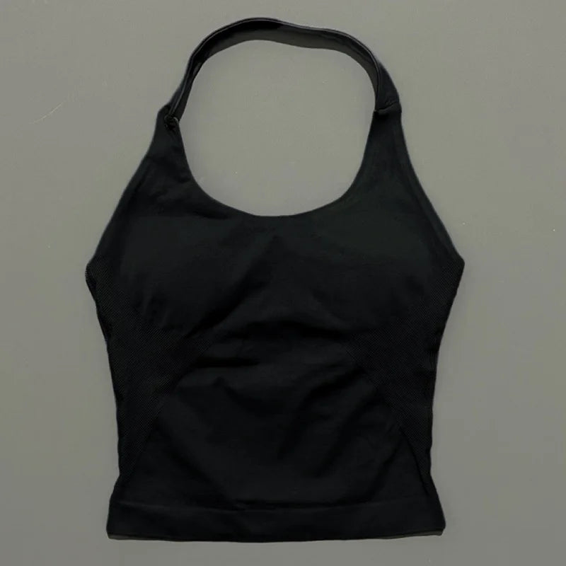 HISTELLO Top Halter Sem Costura Longline com Alças para Academia Feminino com Sutiã Embutido e Bojo Removível - Roupa Ativa para Yoga
