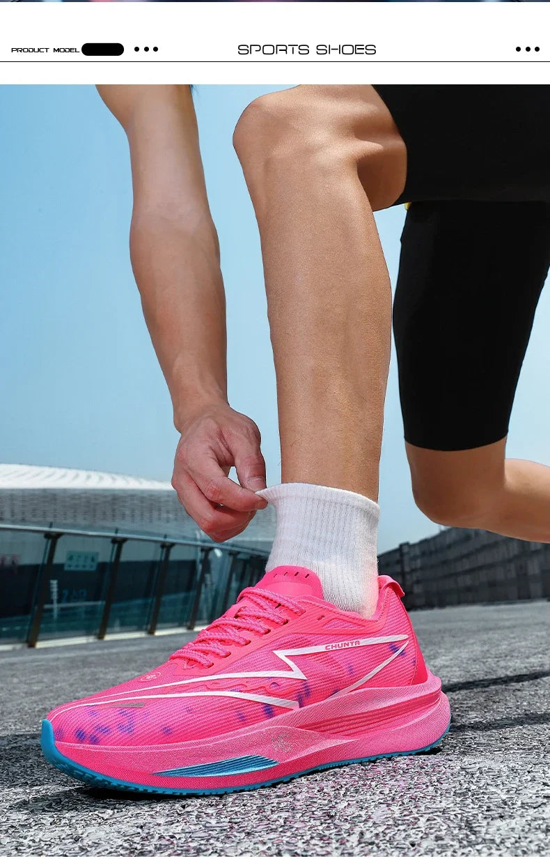 Tênis de Corrida com Placa de Carbono para Maratona, Especializado em Esportes, Respirável, Leve, Confortável para Mulheres, Sneakers Chunta