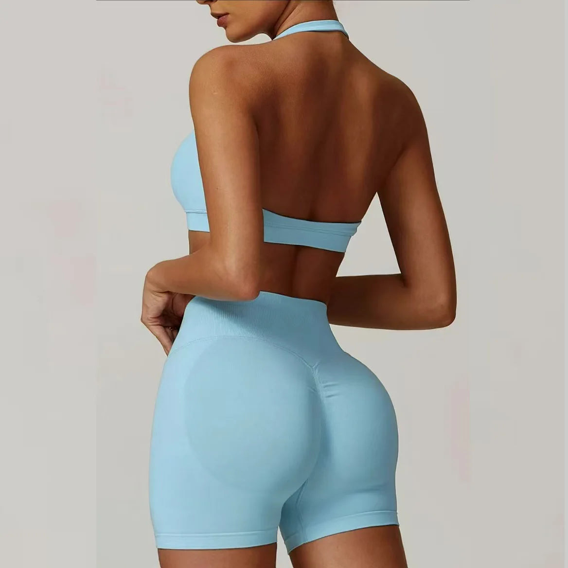 Conjunto de Yoga Feminino com Top Halter e Shorts de Cintura Alta, Ajuste Justo e Versátil para Fitness e Esportes
