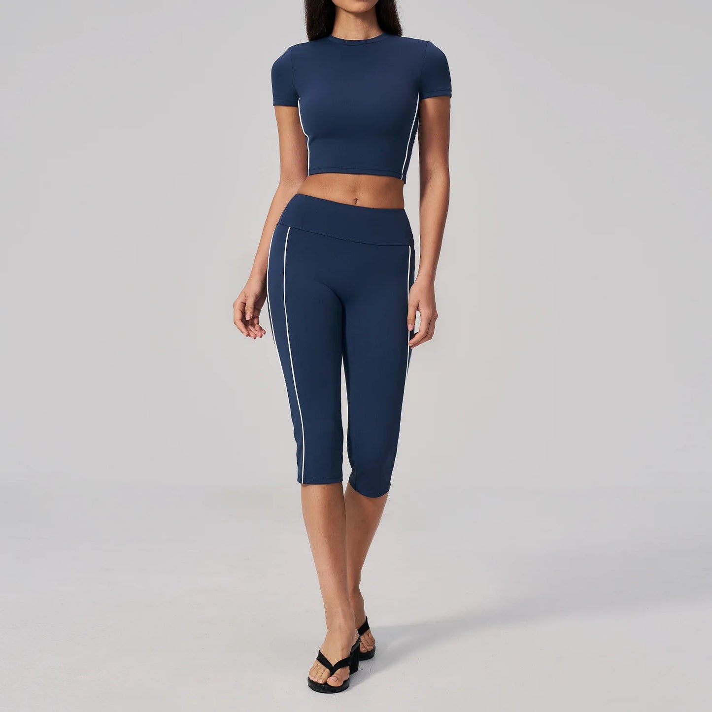 Conjunto de Roupas de Yoga Feminino 2 Peças, Roupa Esportiva para Corrida e Treino, Conjunto de Ginástica com Camiseta de Mangas Curtas, Vestuário Esportivo para Yoga