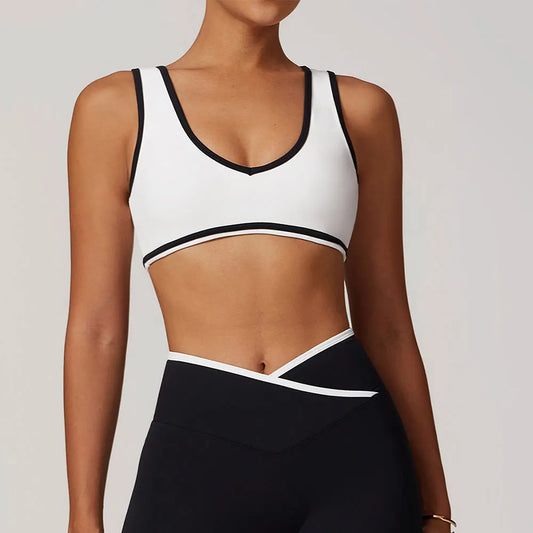 Roupa interior esportiva feminina superior push up fitness yoga sutiã cor bloqueio sutiã de treino ginásio esporte topos para mulher respirável correndo colete