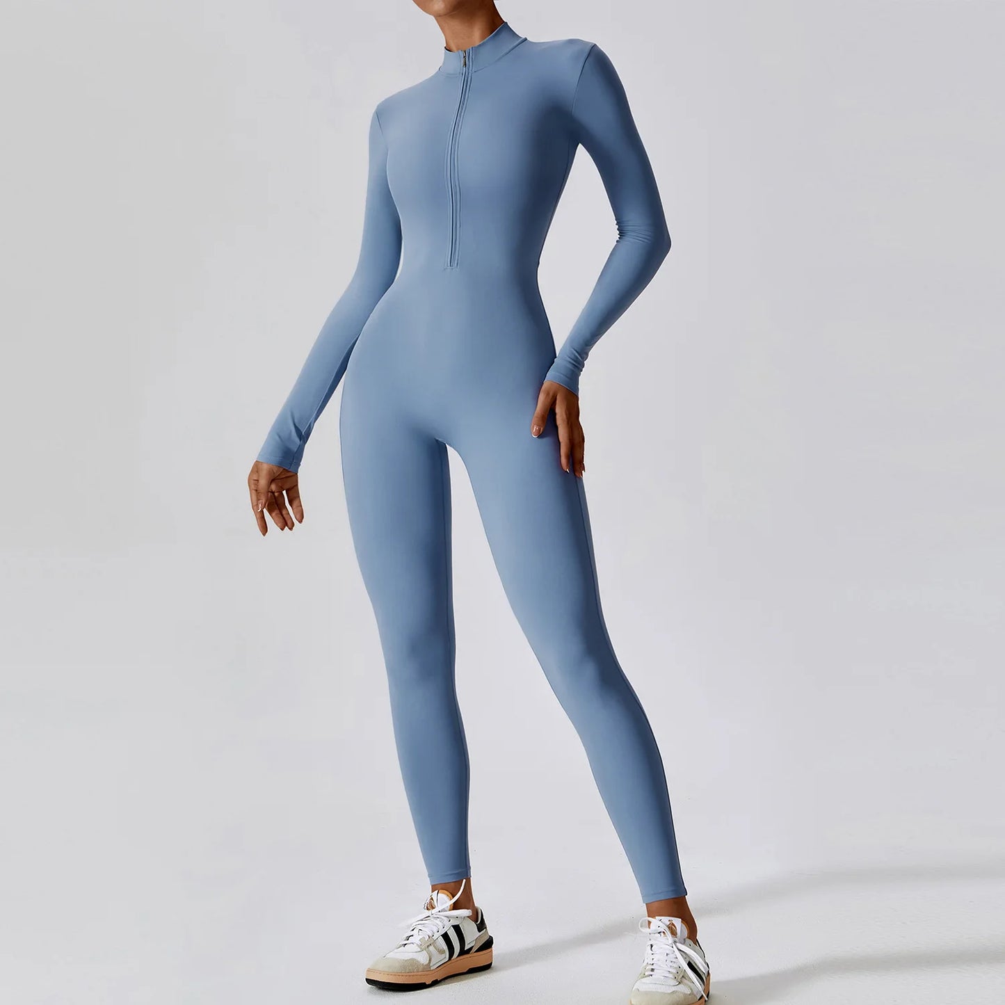 Yoga boilersuit manga comprida roupas esportivas femininas ginásio zíper macacões treino de alta intensidade fitness uma peça vestuário apertado da pele