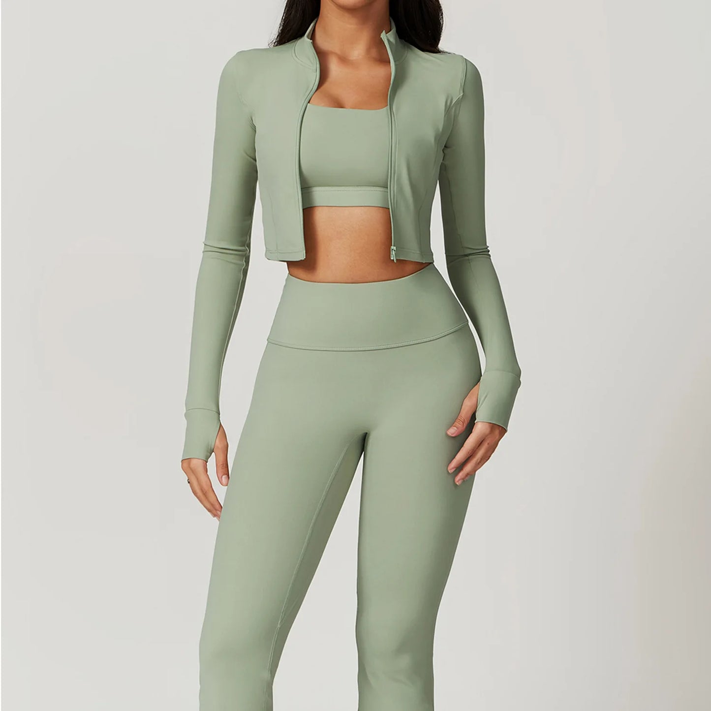 3 pçs conjunto de yoga roupas de ginásio 2 pçs roupas esportivas femininas ternos de yoga conjunto de fitness treino feminino jaqueta esportiva manga longa ginásio legging