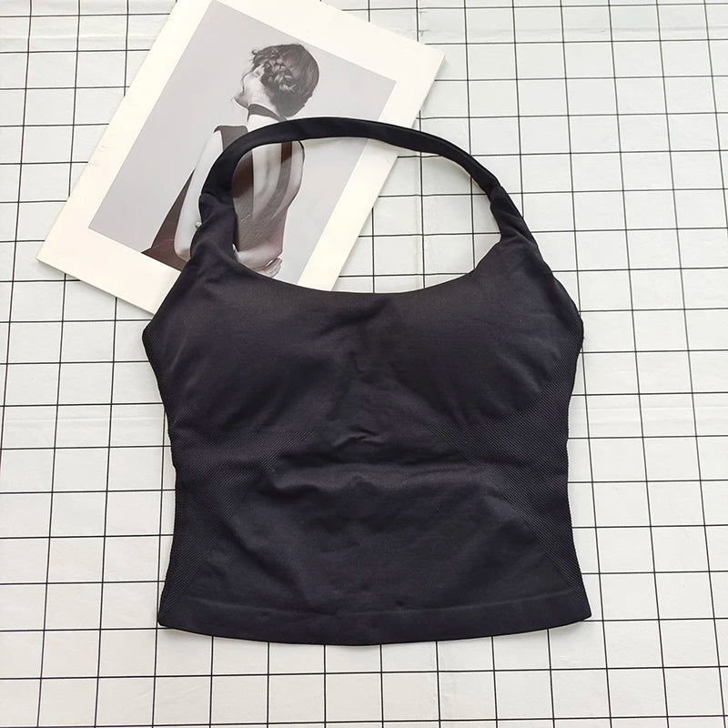 Conjunto Esportivo Feminino com Top Halter Sem Costas e Alças Acolchoadas, Sutiã Esportivo Antichoque para Yoga, Academia, Fitness e Uso Diário ao Ar Livre