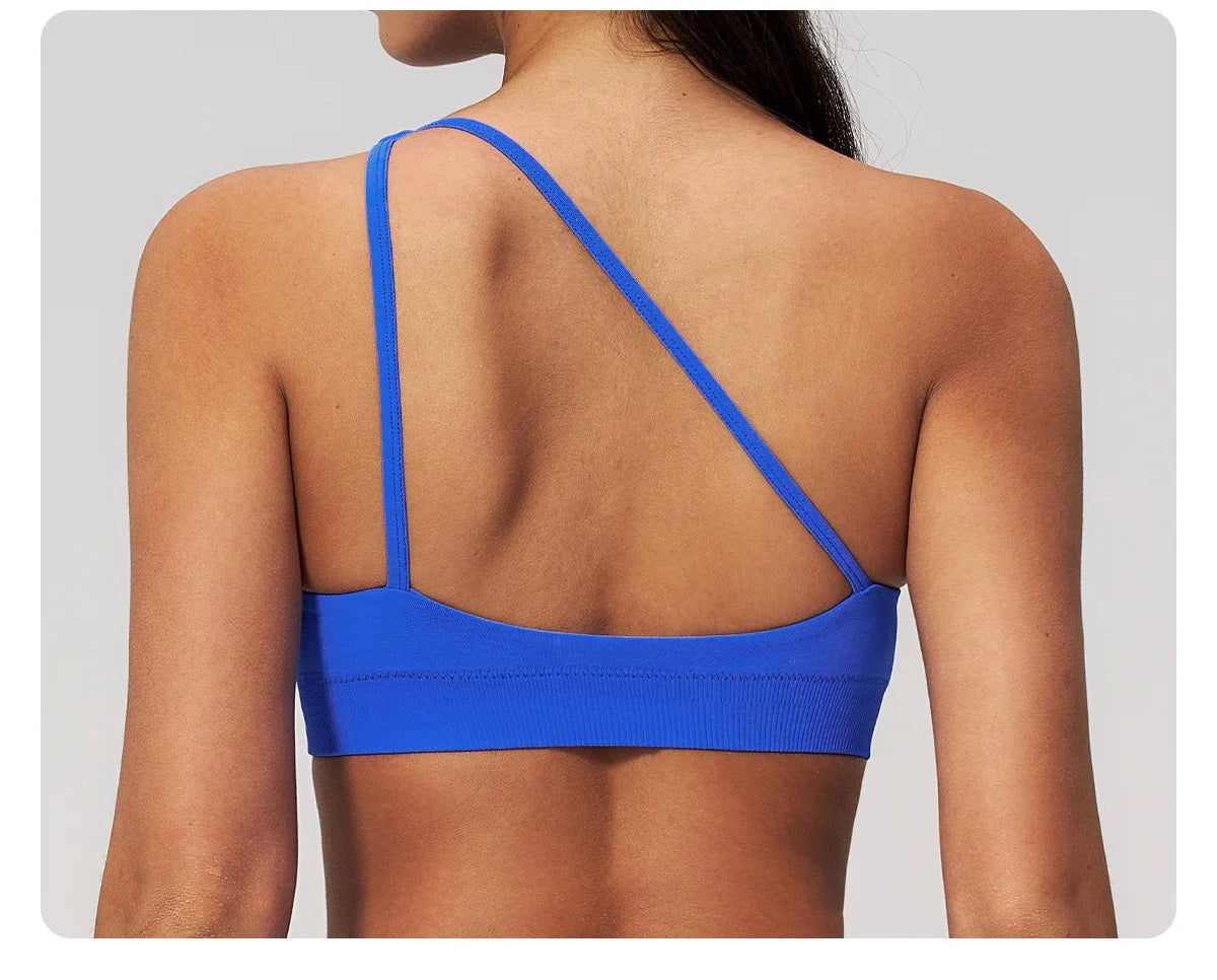 Sutiã Esportivo Sem Costura Feminino para Academia, Roupa Íntima Esportiva Feminina Respirável, Antichoque, com Alça Oblíqua, para Treino, Fitness e Yoga