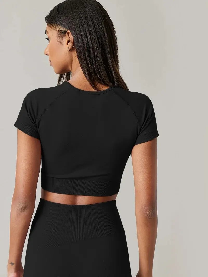 Seamless Short Sleeve Yoga Shirt para Mulheres, Esporte Camisetas, Ginásio Roupas de Fitness, Corrida e desgaste ativo