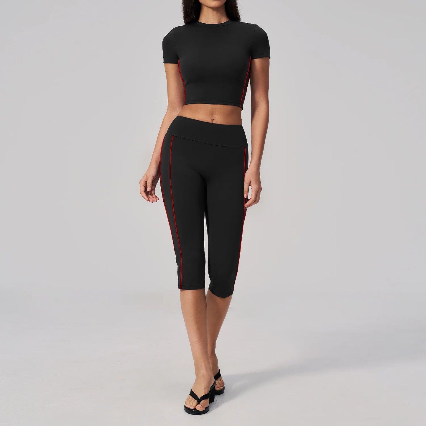 Conjunto de Roupas de Yoga Feminino 2 Peças, Roupa Esportiva para Corrida e Treino, Conjunto de Ginástica com Camiseta de Mangas Curtas, Vestuário Esportivo para Yoga