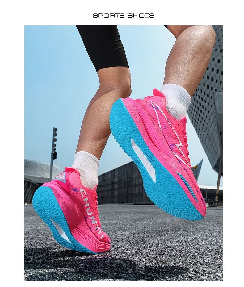 Tênis de Corrida com Placa de Carbono para Maratona, Especializado em Esportes, Respirável, Leve, Confortável para Mulheres, Sneakers Chunta