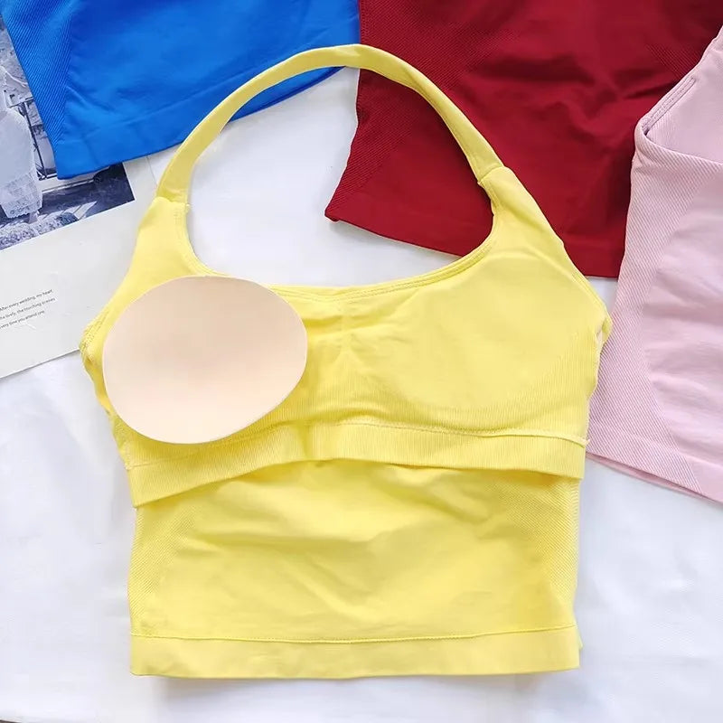 Conjunto Esportivo Feminino com Top Halter Sem Costas e Alças Acolchoadas, Sutiã Esportivo Antichoque para Yoga, Academia, Fitness e Uso Diário ao Ar Livre
