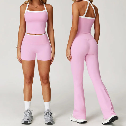 Roupas femininas 2 peças treino conjunto de yoga roupas esportivas ginásio cintura alta bell-bottoms sexy fitness bta terno esportivo