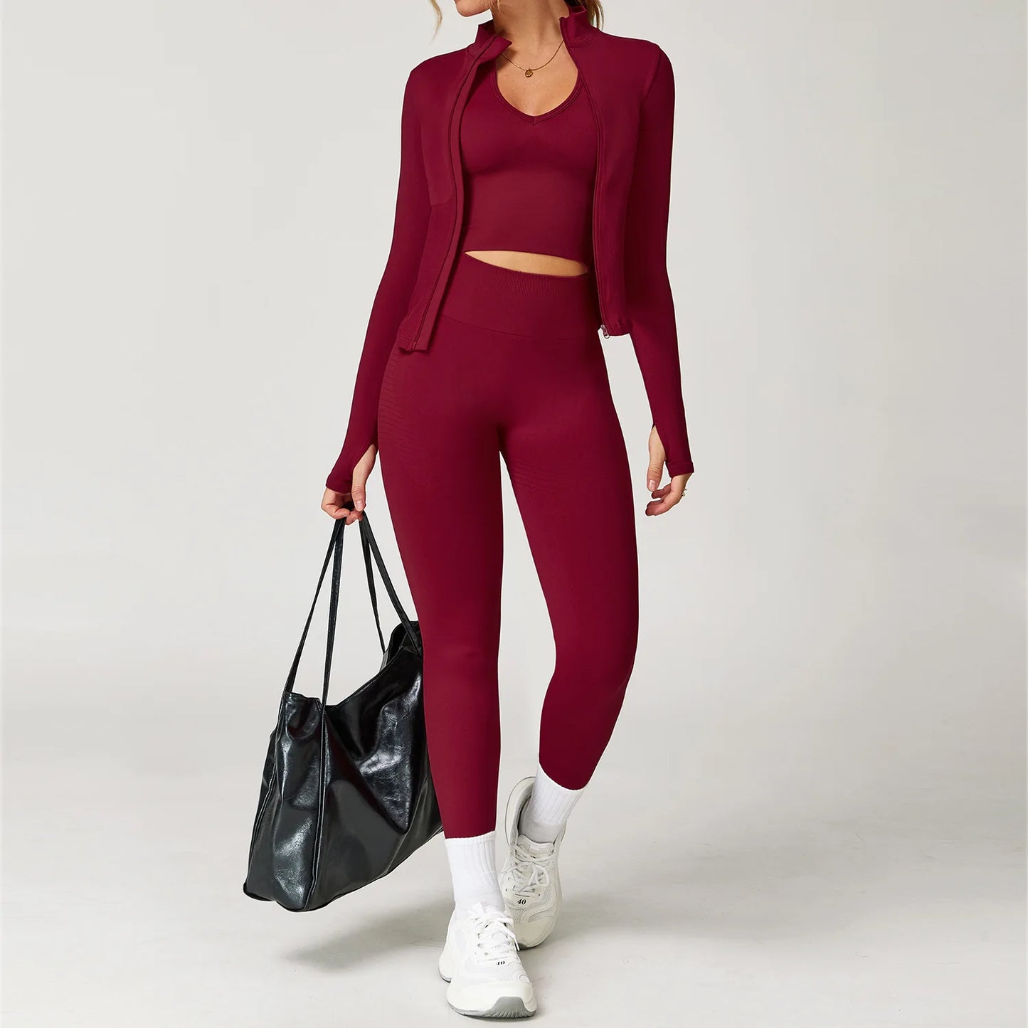 Conjunto de ginástica sem costura roupas de treino 2/3 pçs conjunto de yoga feminino leggings de fitness sutiã esportivo atlético manga longa terno de yoga