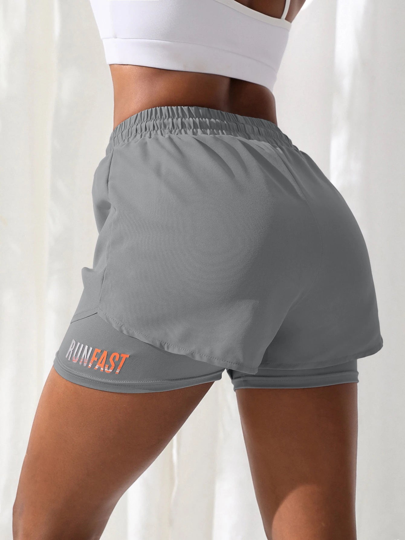 Shorts de ioga femininos de cintura alta com controle de proximidade elástico, shorts de corrida, calças falsas de duas peças