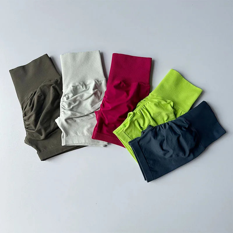 Pêssego hip levantamento esportes shorts feminino cintura alta e aperto de cintura emagrecimento correndo hip velocidade secagem três pontos calças apertadas