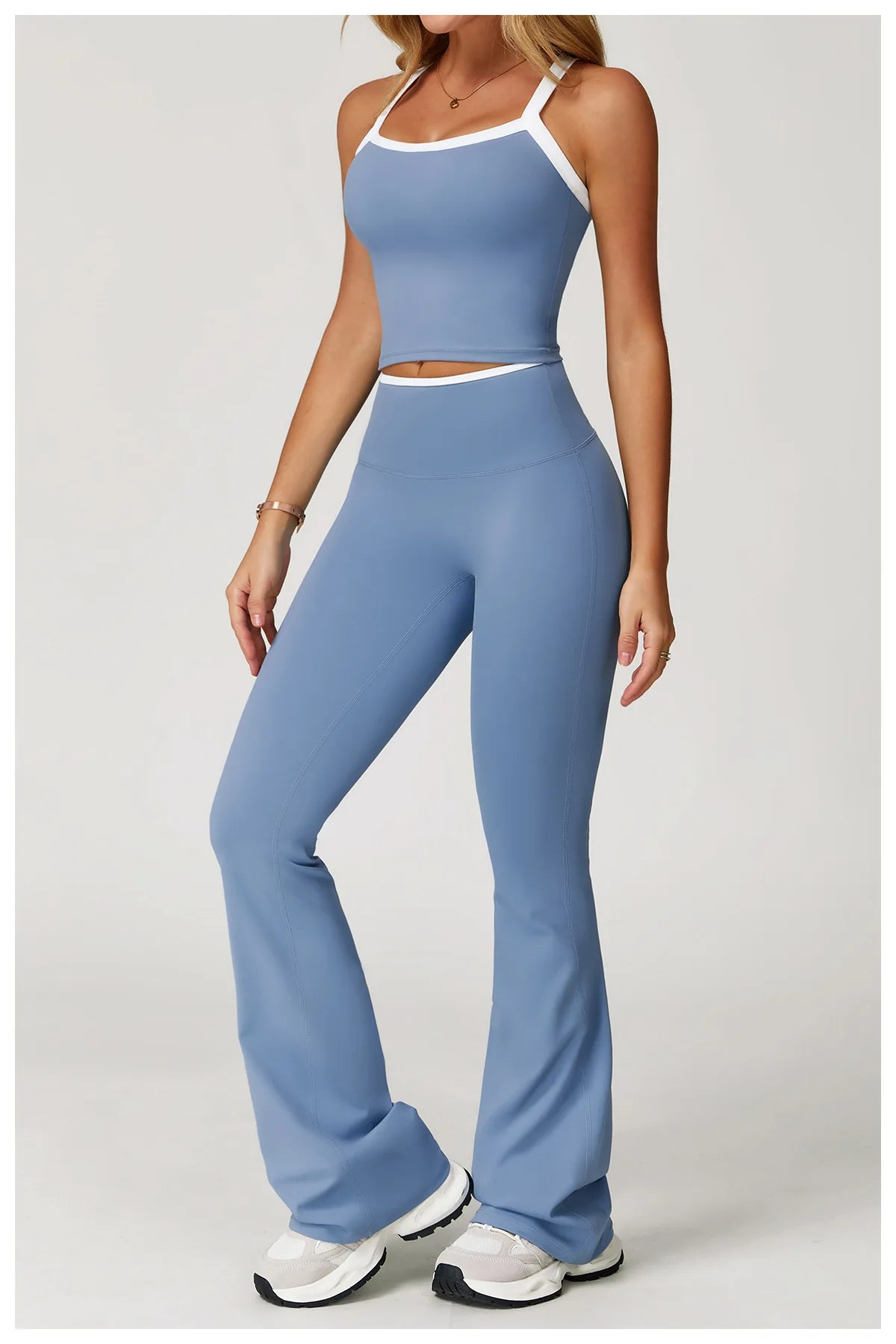 Roupas femininas 2 peças treino conjunto de yoga roupas esportivas ginásio cintura alta bell-bottoms sexy fitness bta terno esportivo