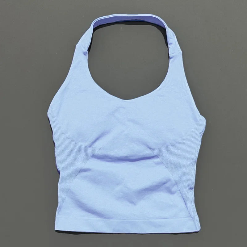 HISTELLO Top Halter Sem Costura Longline com Alças para Academia Feminino com Sutiã Embutido e Bojo Removível - Roupa Ativa para Yoga