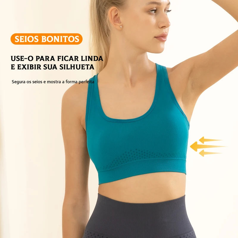 Sutiã esportivo sem costura, Top push up respirável à prova de choque feminino curto，Lingerie feminina，Poliéster，Respirável