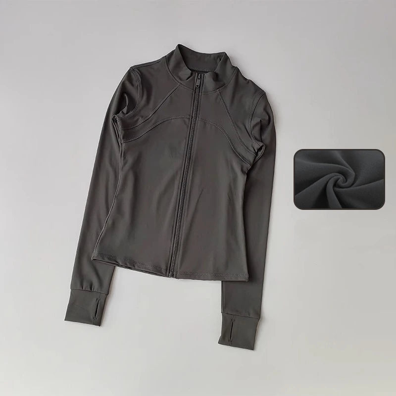 Terno de yoga feminino high-end gola de manga comprida jaqueta esportiva correndo treinamento fitness superior à prova de vento terno de corrida
