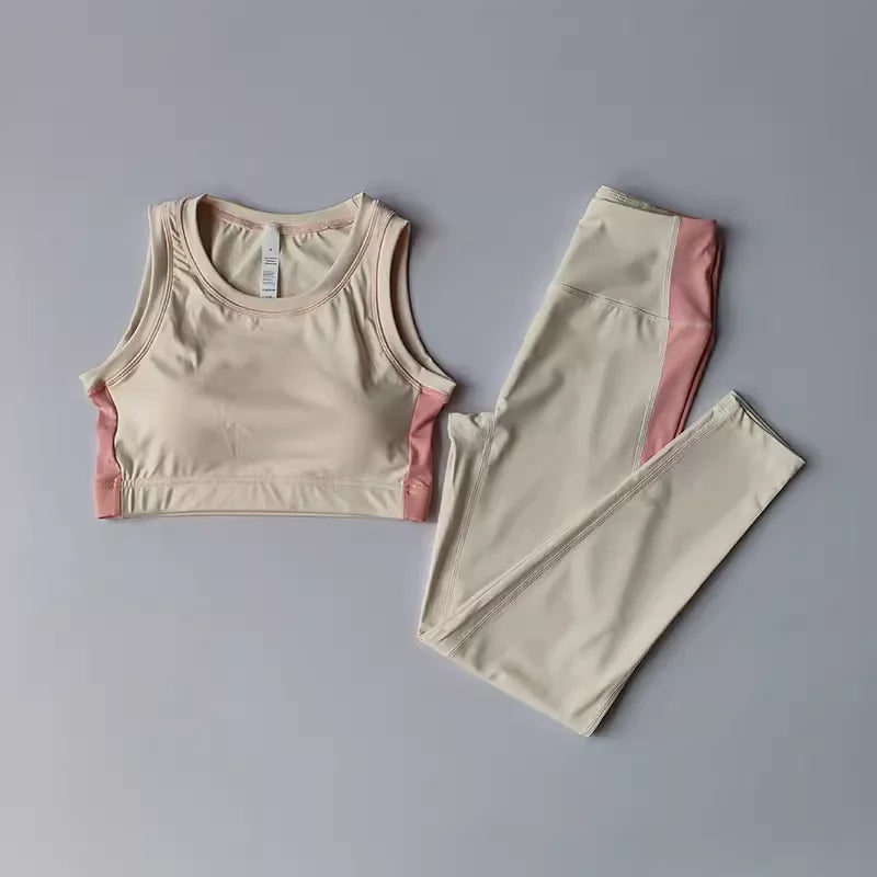 Conjunto de Yoga Feminino, Conjunto de Treino de 2 Peças, Leggings de Cintura Alta, Sutiã Esportivo, Roupa de Academia, Conjunto de Fitness