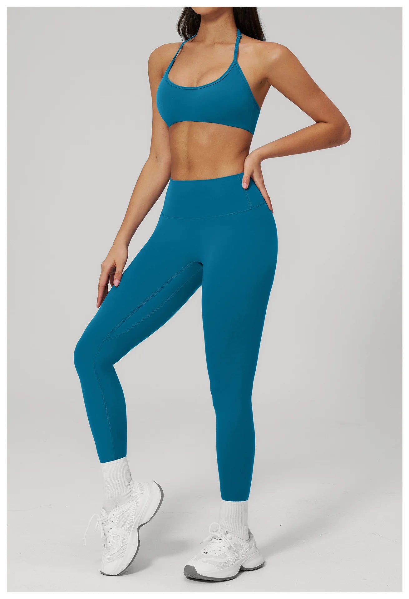 Conjunto de Yoga 2 Peças Feminino: Roupa Esportiva para Pilates, Fitness e Treino de Academia - Top Esportivo e Leggings