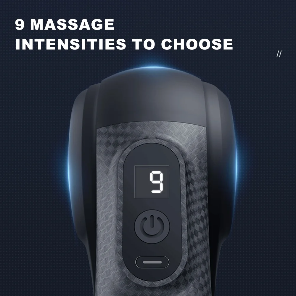 Mini pistola de massagem triangular para pescoço e coluna cervical com 9 cabeças de massagem, 9 níveis de intensidade ajustável e baixo ruído.