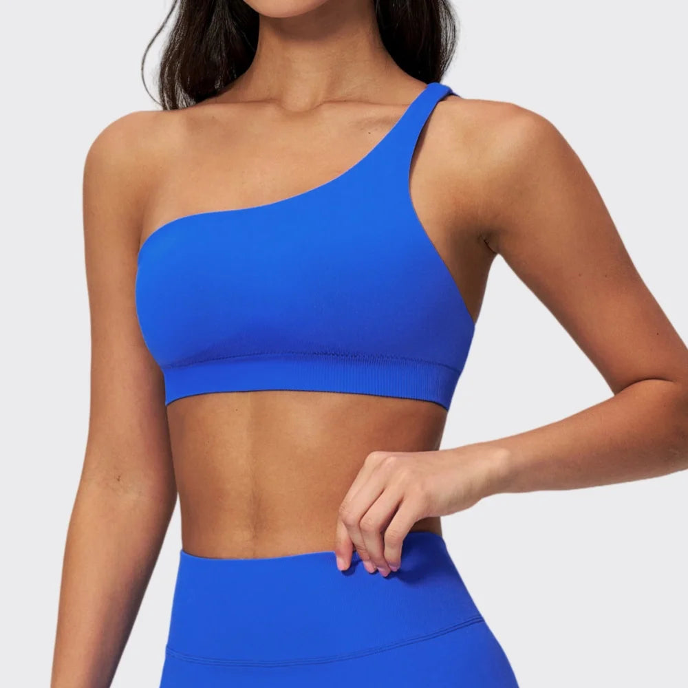 Sutiã Esportivo Sem Costura Feminino para Academia, Roupa Íntima Esportiva Feminina Respirável, Antichoque, com Alça Oblíqua, para Treino, Fitness e Yoga