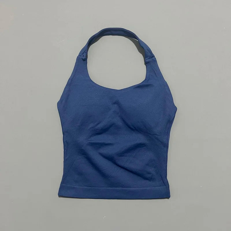 HISTELLO Top Halter Sem Costura Longline com Alças para Academia Feminino com Sutiã Embutido e Bojo Removível - Roupa Ativa para Yoga