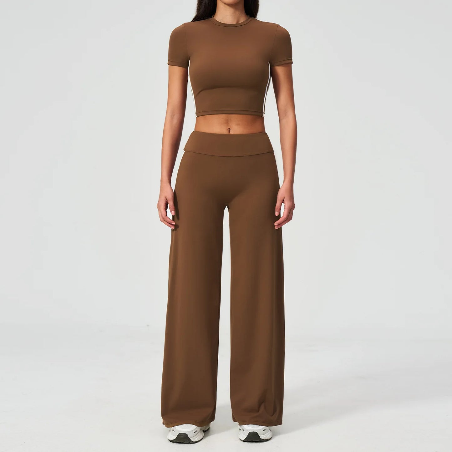 Conjunto de Roupas de Yoga Feminino 2 Peças, Roupa Esportiva para Corrida e Treino, Conjunto de Ginástica com Camiseta de Mangas Curtas, Vestuário Esportivo para Yoga