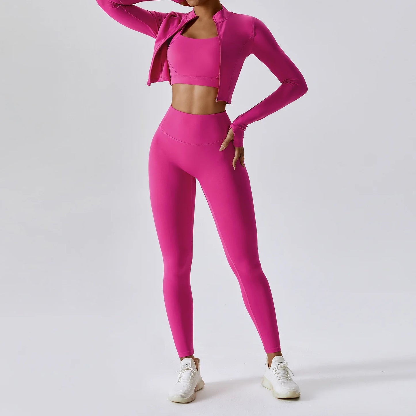 3 pçs conjunto de yoga roupas de ginásio 2 pçs roupas esportivas femininas ternos de yoga conjunto de fitness treino feminino jaqueta esportiva manga longa ginásio legging