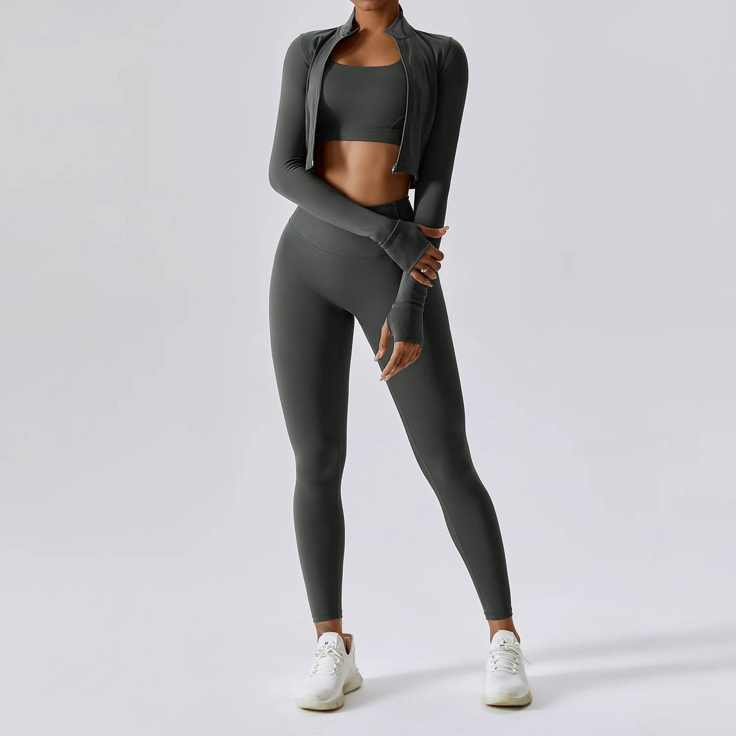 3 pçs conjunto de yoga roupas de ginásio 2 pçs roupas esportivas femininas ternos de yoga conjunto de fitness treino feminino jaqueta esportiva manga longa ginásio legging