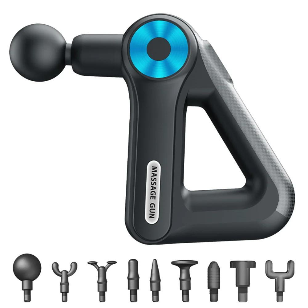 Mini pistola de massagem triangular para pescoço e coluna cervical com 9 cabeças de massagem, 9 níveis de intensidade ajustável e baixo ruído.