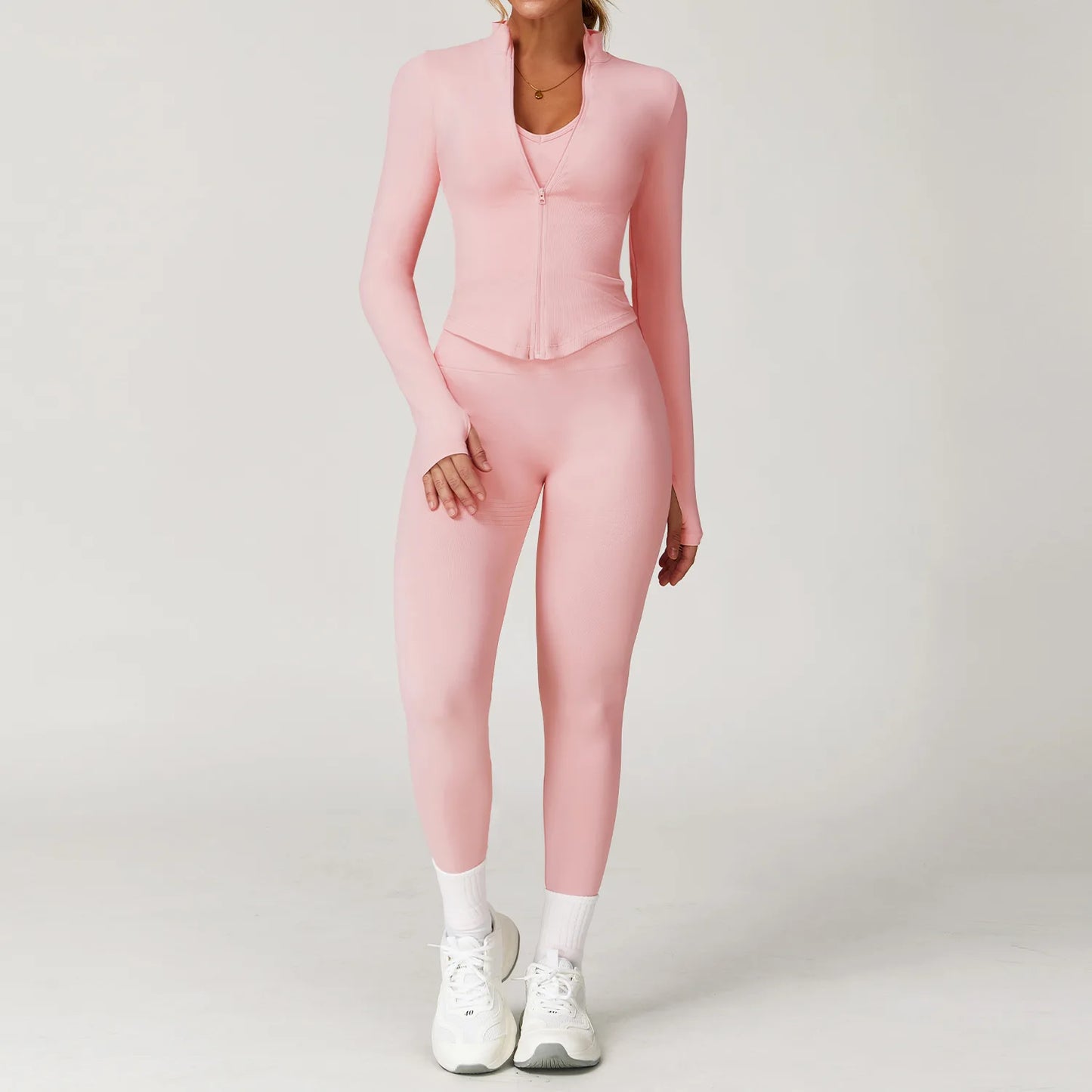 Conjunto de ginástica sem costura roupas de treino 2/3 pçs conjunto de yoga feminino leggings de fitness sutiã esportivo atlético manga longa terno de yoga