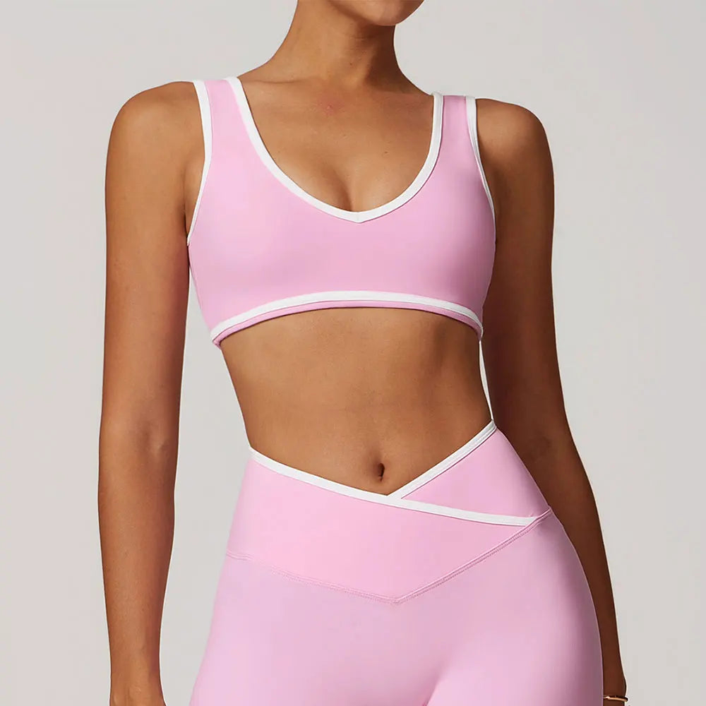 Roupa interior esportiva feminina superior push up fitness yoga sutiã cor bloqueio sutiã de treino ginásio esporte topos para mulher respirável correndo colete