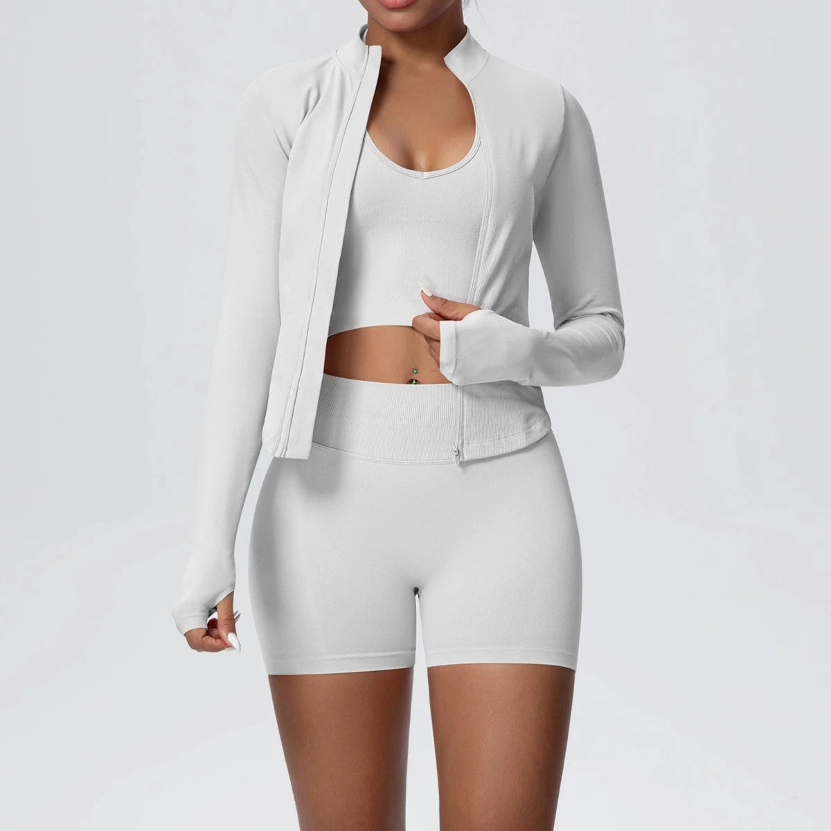 Mulheres sem costura conjunto de yoga 3 pçs roupas de treino esportes ginásio legging à prova de choque sutiã de fitness colheita superior manga longa terno de yoga